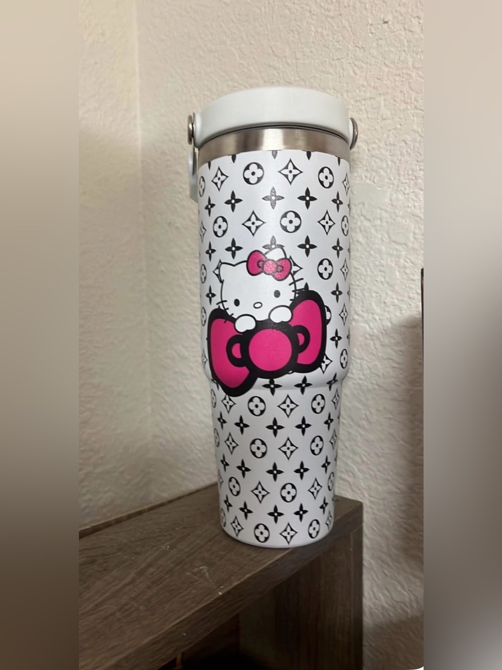 30 oz White & Pink Travel Tumbler